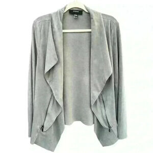 NWT Alfani women’s faux suede fly away open jacket in modern metal size L